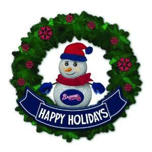 15 MLB Atlanta Braves Lighted Snowman Artificial Christmas Wreath