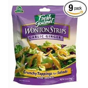 Fresh gourmet Won Ton Strips, Garlic Ginger, 3.5 Ounce (Pack of 9 