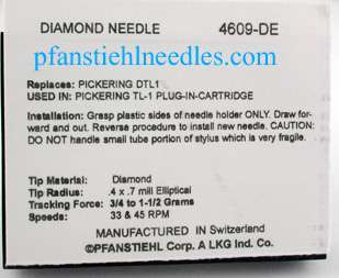 Pfanstiehl 4609 DE Pickering DTL 1, DTL 1E Needle  