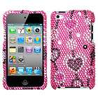 HOT PINK HEARTS PEARL BLING RHINESTONES HARD COVER CASE IPOD TOUCH 4TH 