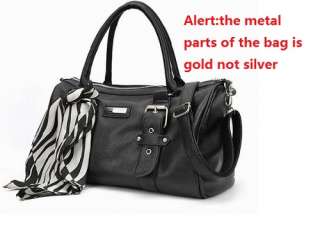 Black Celebrity Scarf Tote Womens PU Leather Shoulder Bag Handbag 