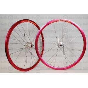   Wheel Set   700c, 32H, Fixie, NMSW, Anodized Red/Silver/Silver Sports