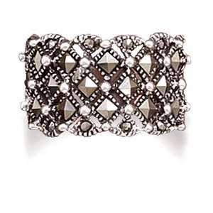  Sterling Silver Square Pattern Marcasite Ring   Size 10 