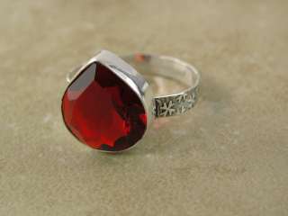 silver ring ( size 11 ) @@_ rose red garnet quartz _@@  