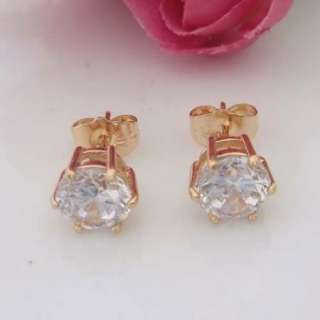 24K Gold Plated six claw Round Clear Cubic Zirconia Stud Earrings 