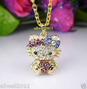MINI 3D Hello Kitty Necklace Fashion Crystal Bling Golden Jewelry 