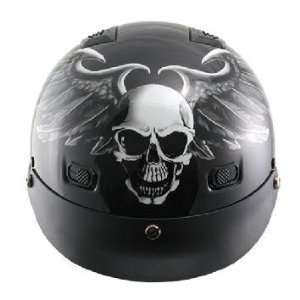   Skull with Wings Vented Half Motorcycle Helmet Sz XL 