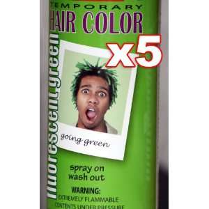 Quantity Five 3oz cans   Spray On Wash Out Green Hair Color Temporary 