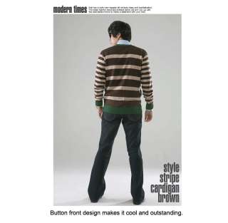 NWT Mens V Neck Striped Cardigan Knit Sweater Style Stripe Brown Size 