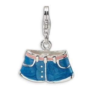   Silver 3 D Enameled Blue Jean Shorts with Lobster Clasp Charm: Jewelry