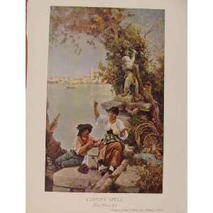   British Art Cupids Spell Romantic Lovers Color Print