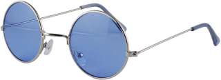 60s Spectacles Blue Round Lens Silver Hippie Sun Glasses 3002LT  
