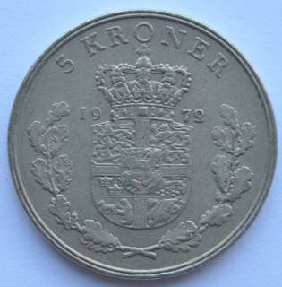1972 Denmark 5 Kroner Crown Coin VF  
