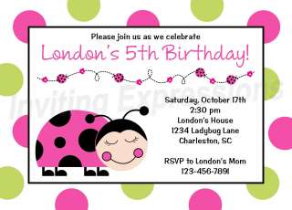 Sweet Little Ladybug Birthday Invitation, Pink & Lime  