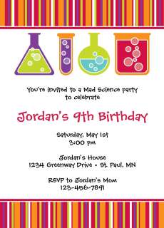 MAD SCIENTIST SCIENCE Birthday Invitations & Labels  