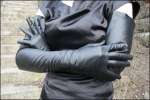 long kidskin leather black gloves with buttons size 9 ( 27 ) !