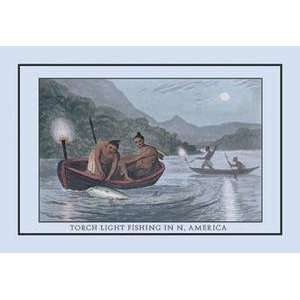  Vintage Art Torch Light Fishing In North America   12421 0 