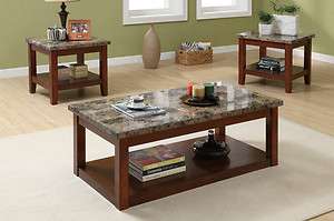 Pcs Coffee and End Table set Wood Veneer Faux Marble  