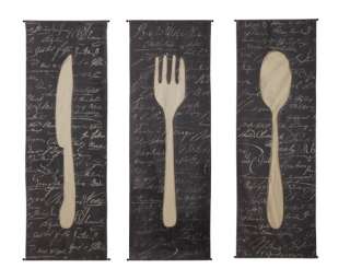   Knife Fork Spoon Utensil WALL DECOR/Art Espresso Fabric NEW  