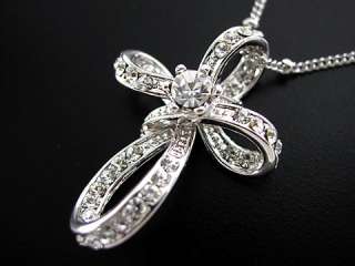 Elegant Little Cross USE SWAROVSKI Crystal 18K White Gold Plated 