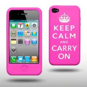 IPHONE 4 KEEP CALM AND CARRY ON LASERED SILICONE SKIN CASE HOT PINK 