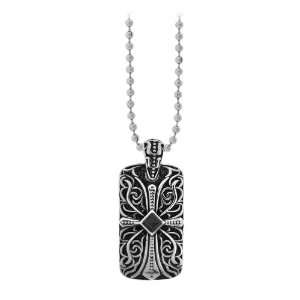 Sovereign Steel Ornate Dogtag Pendant with Gothic Scroll Cross Design 