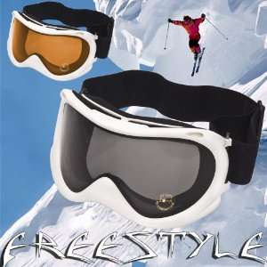  FREESTYLE Ski Snowboarding Goggles, WHITE! Frame, Double 