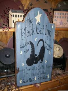 PRIMITIVE HALLOWEEN SIGN~~BLACK CAT INN~~WITCH CAULDRON  