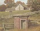 vintage 70s print Old Barn Milk House Rock fence farm b