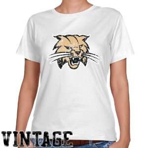  Ohio Bobcats Ladies White Distressed Logo Vintage Classic 