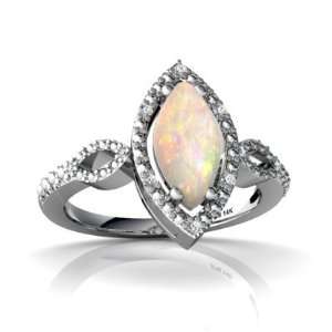  14K White Gold Marquise Genuine Opal Ring Size 4.5 