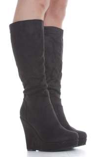 Ladies Winter Heel Shoes Women Black Wedges Knee High Boots Size 3 4 5 