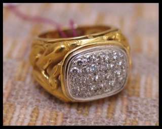 ESTATE 1.00ct  PAVE DIAMOND (VS/G) DOLPHIN RING (18K YELLOW GOLD 