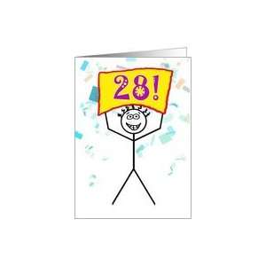    Happy 28th Birthday Stick Figure Holding Sign Card: Toys & Games