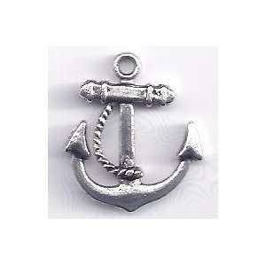  Anchor w/Rope Nautical Silvertone Charm 