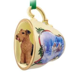    Airedale Christmas Ornament Sleigh Ride Tea Cup: Pet Supplies