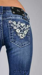 Miss Me Jeans Silver Stitch Leather Floral Crest Straight Leg JW5410T2 