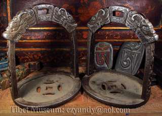 Wonderful Amazing Pair Old Antique Tibetan Noble Carved Iron Stirrup 