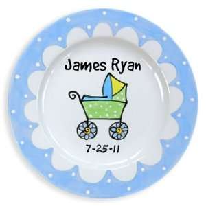  Baby Carriage Birth Plate (Boy) by Little Worm: Baby
