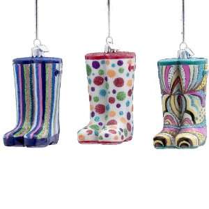   Stripes Wellies Rain boot Glass Ornaments, Set of 3: Home & Kitchen