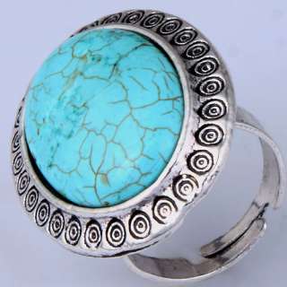 vintage tibetan silver oval turquoise carving circle finger ring 