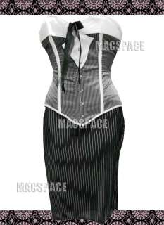 Black White Line Lady Suit Bustier Corset & Skirt XL  