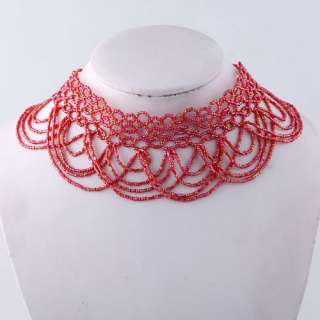 small red dichroic glass bead strand dangle curtain chocker collar 