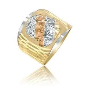   Ladies Ring in 14K Tri color Gold Featuring Jesus Christ: Jewelry