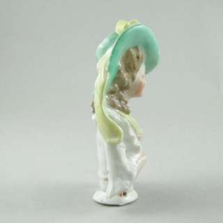 Vintage China Half Pin Doll Green Hat with Large Bow K1  