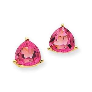  14k Gold Pink Topaz 7mm Trillion Earrings Jewelry