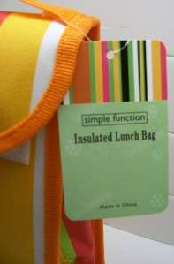 NWT Orange Green Black White Striped Lunch Bag Tote  
