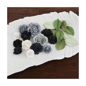 Laraine Handmade Paper Flowers & Leaves .75 To 1.5 12 Each Black Tie 