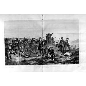  1870 SOLDIERS WAR ARMY WEAPONS BUGLES ANTIQUE PRINT