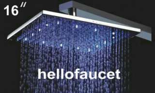 16 Square 3 Color LED Series Stainless Steel Rain Shower Head 8104A 